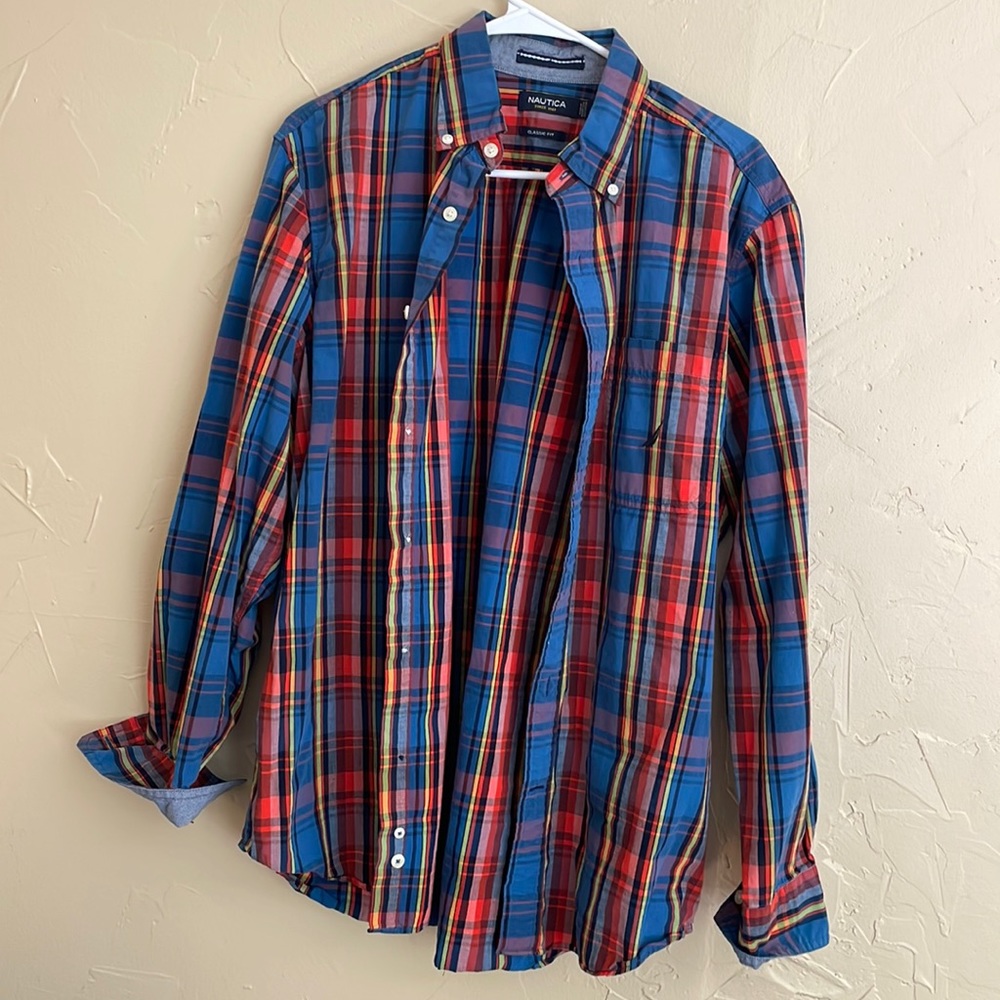 Nautica Mens Sz M Button Down Classic Fit Long Sleeve